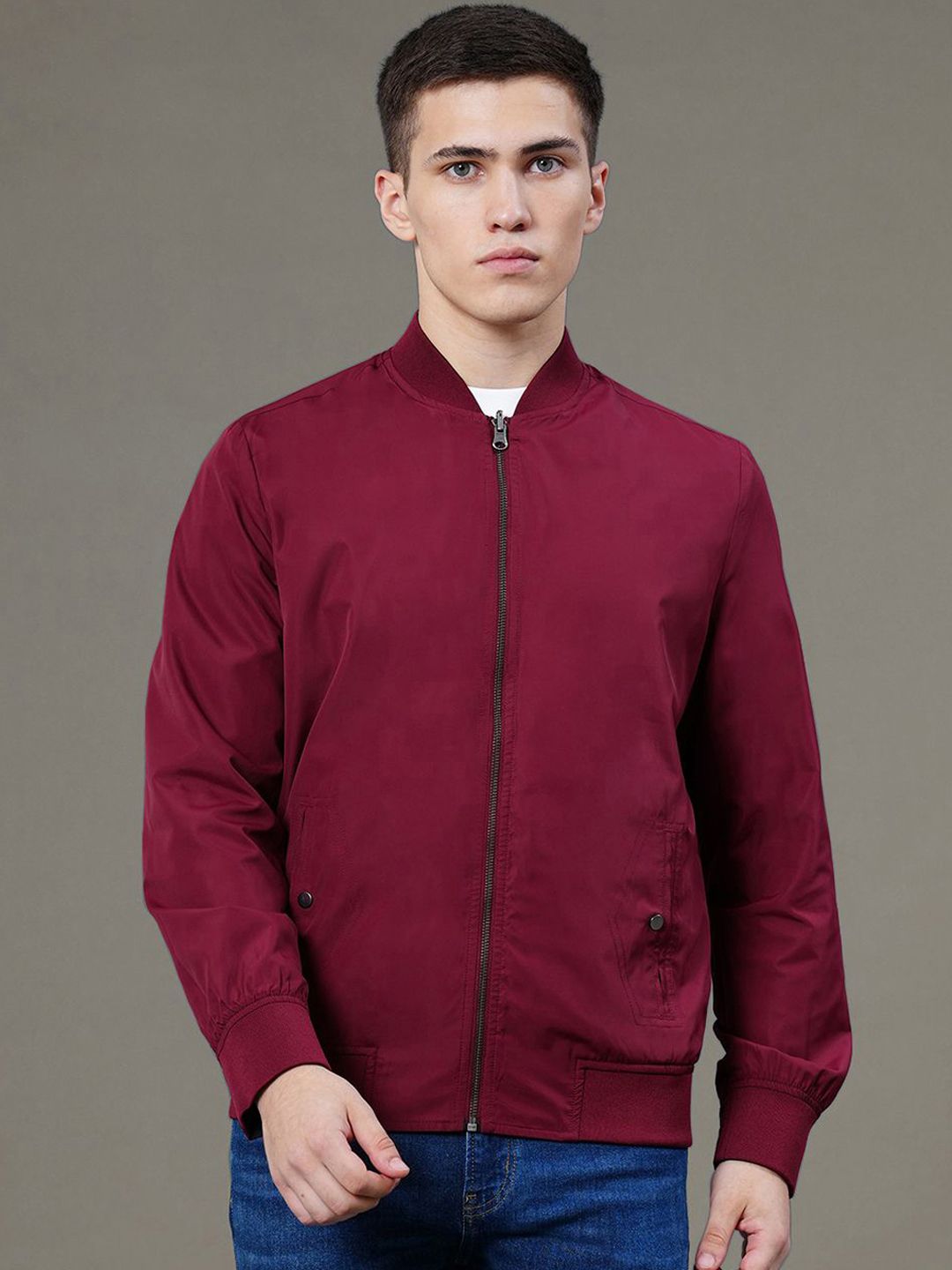 Red Tape Men Mandarin Collar Reversible Bomber Jacket