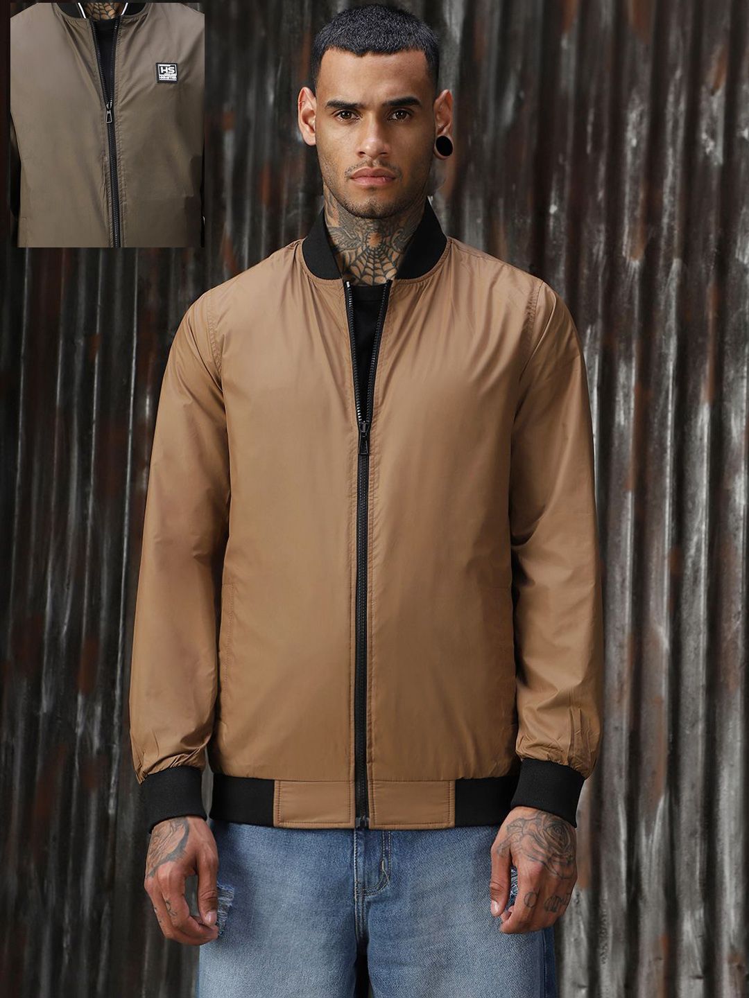 Buy High Star Men Lightweight Light Winter Bomber Reversible