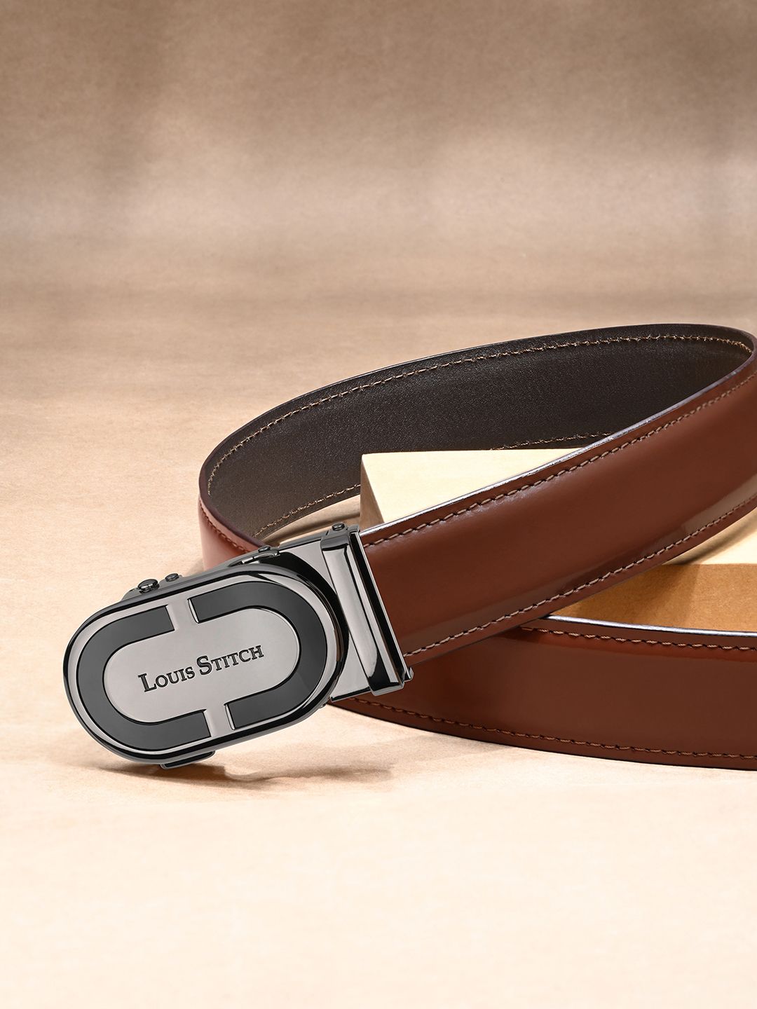 LOUIS STITCH Premium VT Leather Men Auto Lock Buckle Belt