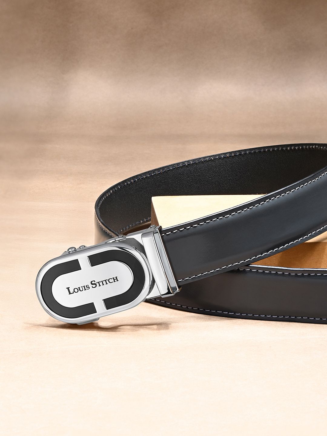 LOUIS STITCH Premium VT Leather Men Auto Lock Buckle Belt