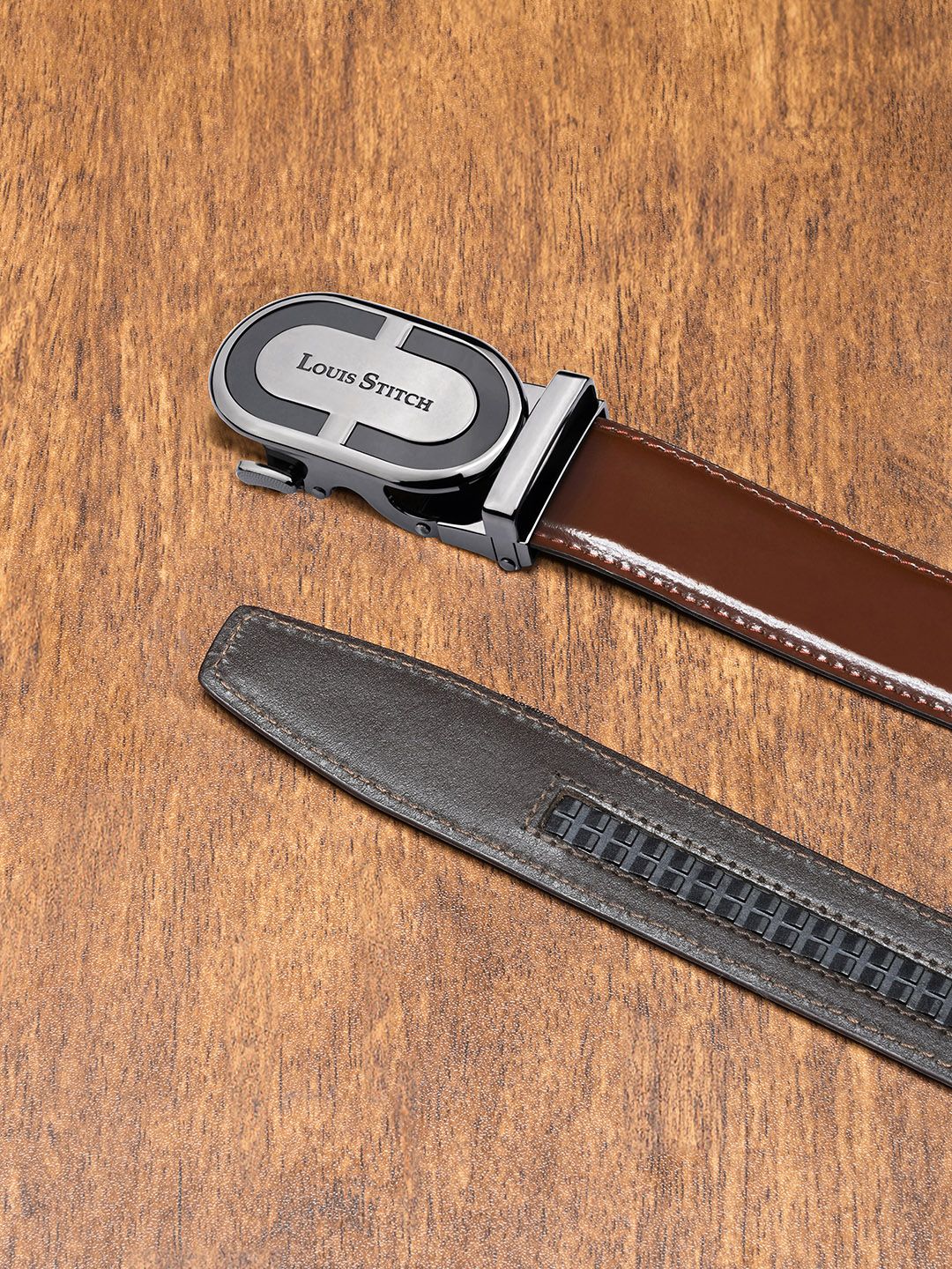 LOUIS STITCH Premium VT Leather Men Auto Lock Buckle Belt