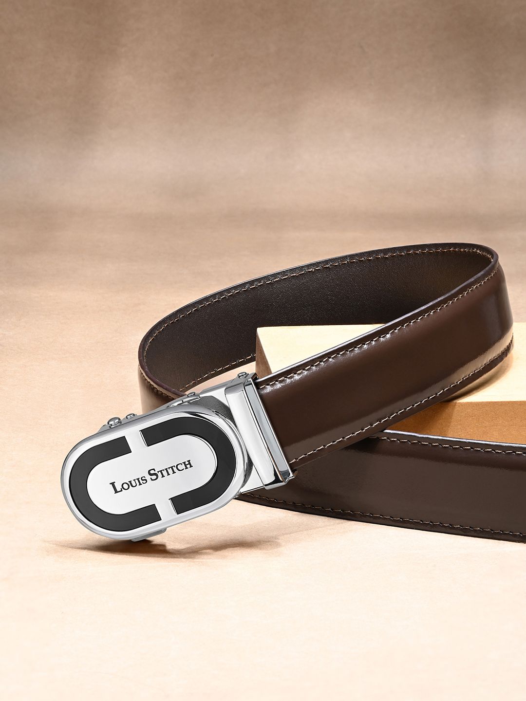 LOUIS STITCH Premium VT Leather Men Auto Lock Buckle Belt