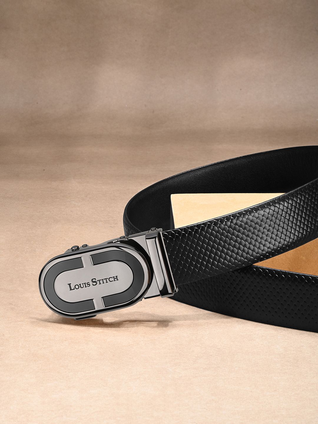 LOUIS STITCH Premium VT Leather Men Auto Lock Buckle Belt