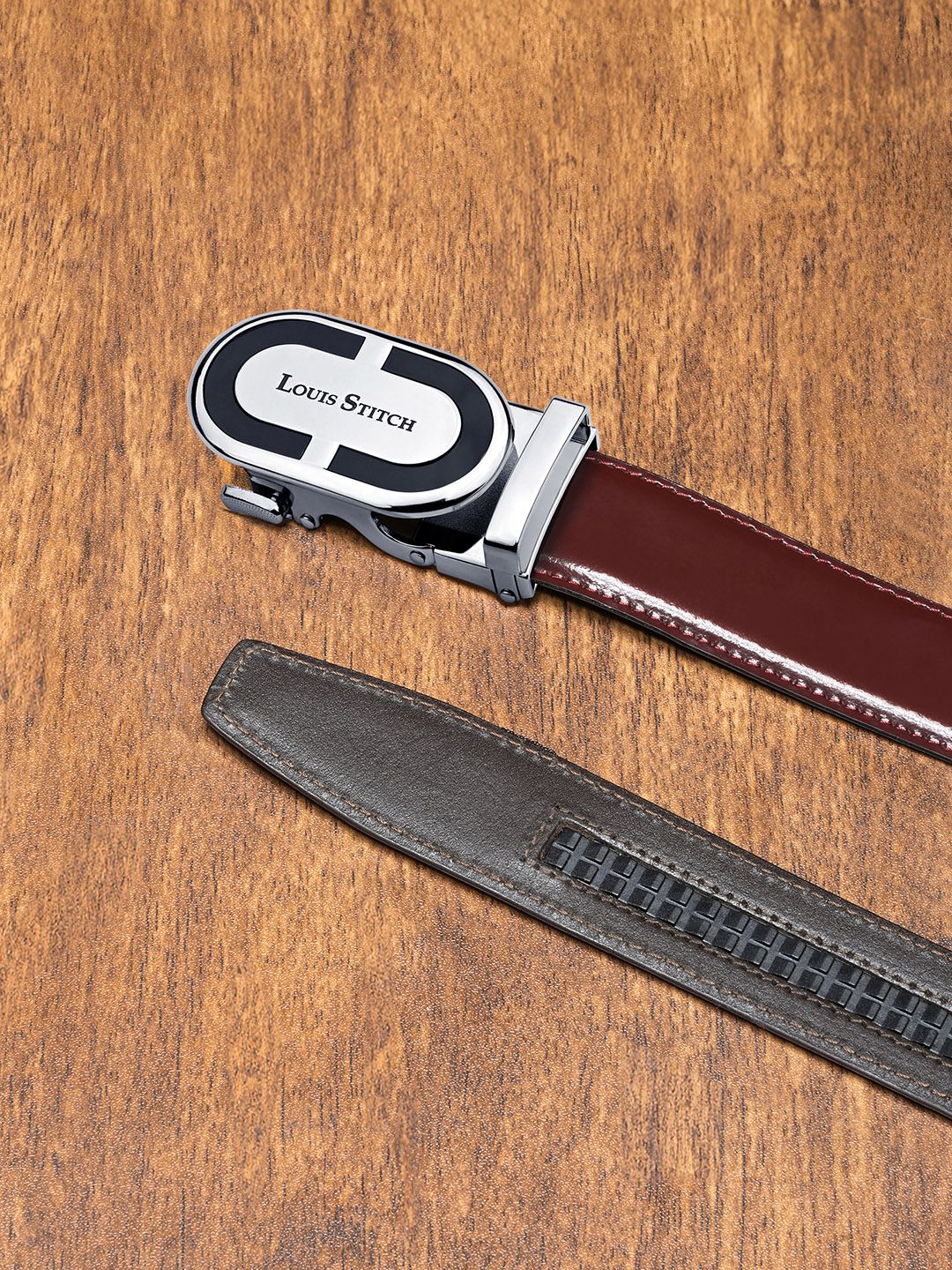 LOUIS STITCH Premium VT Leather Men Auto Lock Buckle Belt