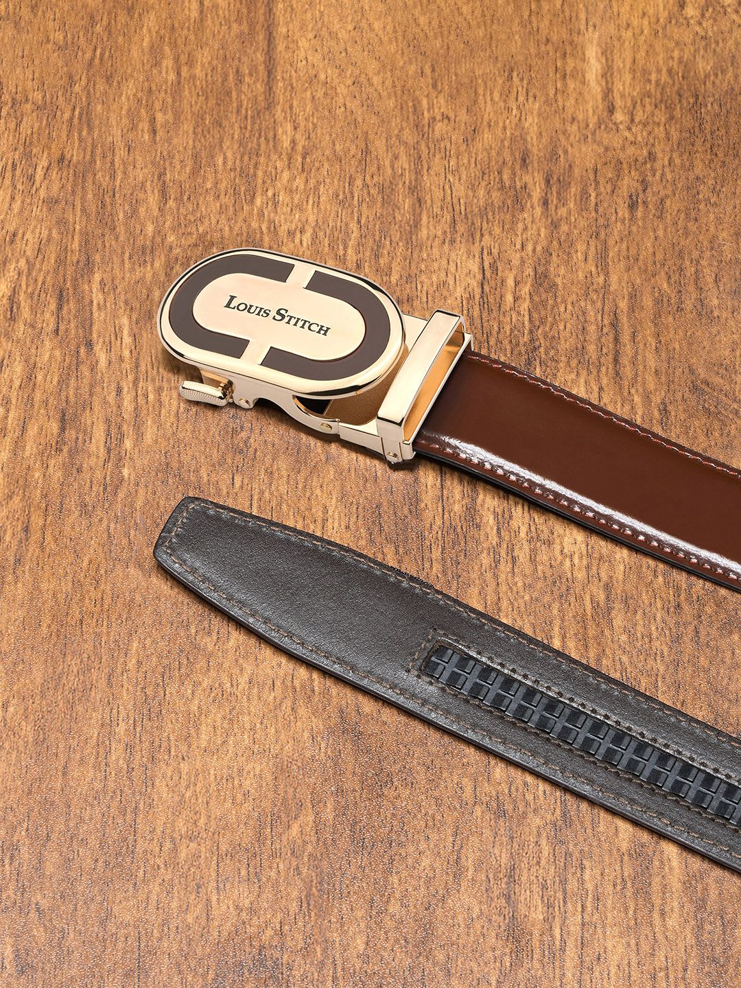 LOUIS STITCH Premium VT Leather Men Auto Lock Buckle Belt