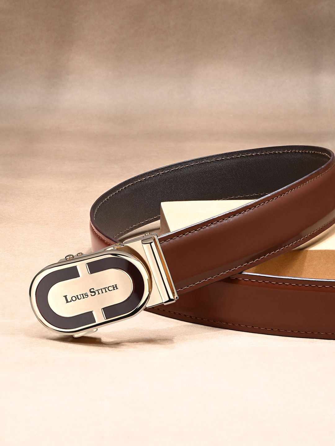 LOUIS STITCH Premium VT Leather Men Auto Lock Buckle Belt
