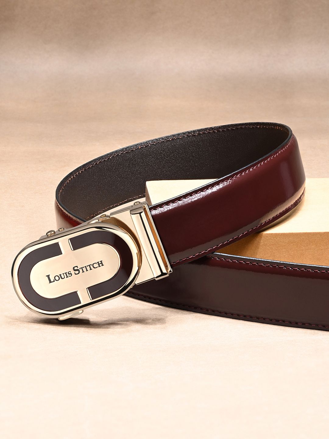 LOUIS STITCH Premium VT Leather Men Auto Lock Buckle Belt
