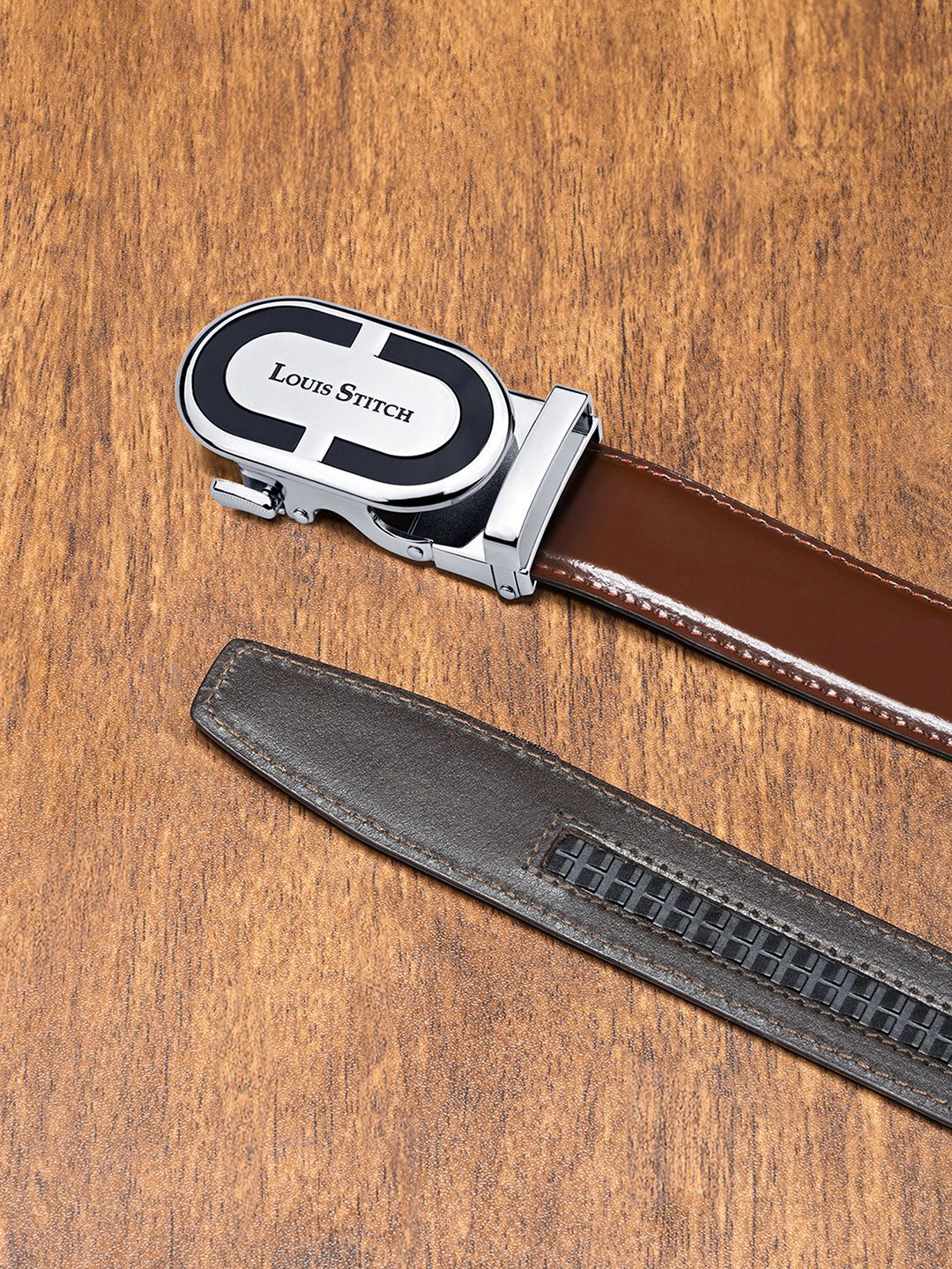 LOUIS STITCH Premium VT Leather Men Auto Lock Buckle Belt