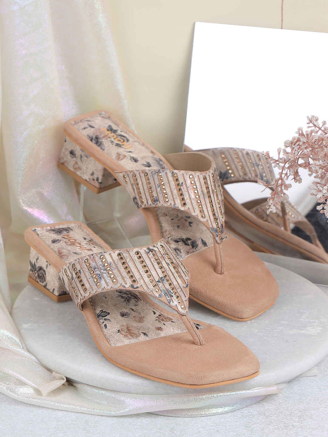 Mochi Embellished Block Pumps with Laser Cuts