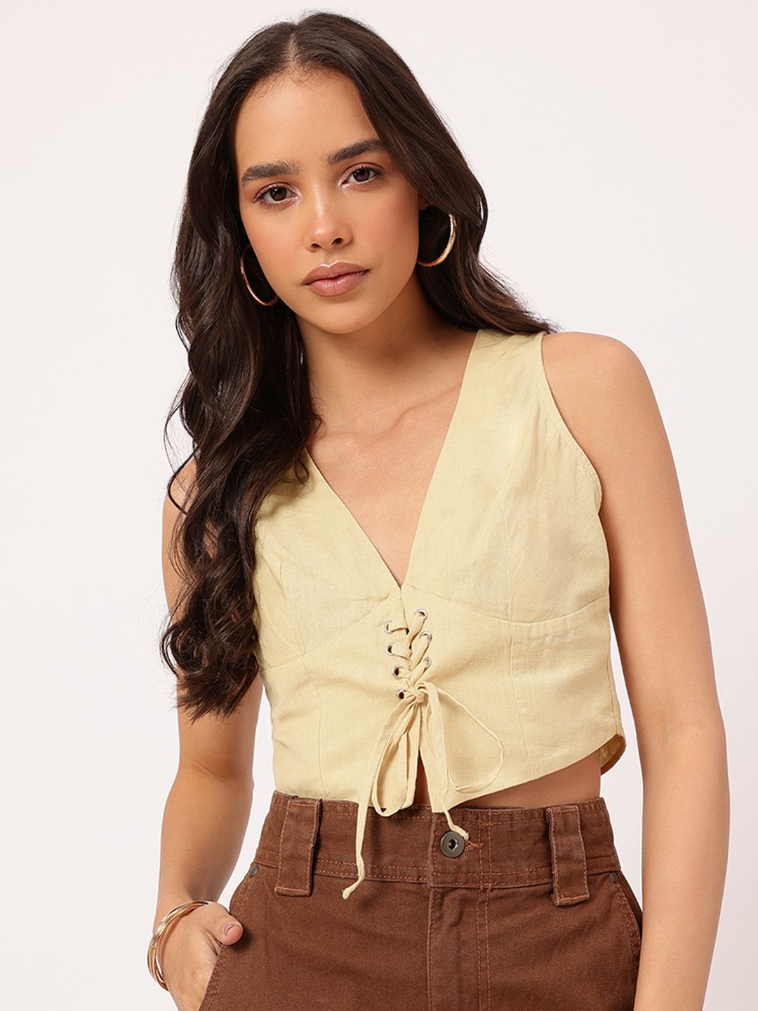 Buy DressBerry X fwd Lace-Up Waistcoat Style Crop Top - Tops for