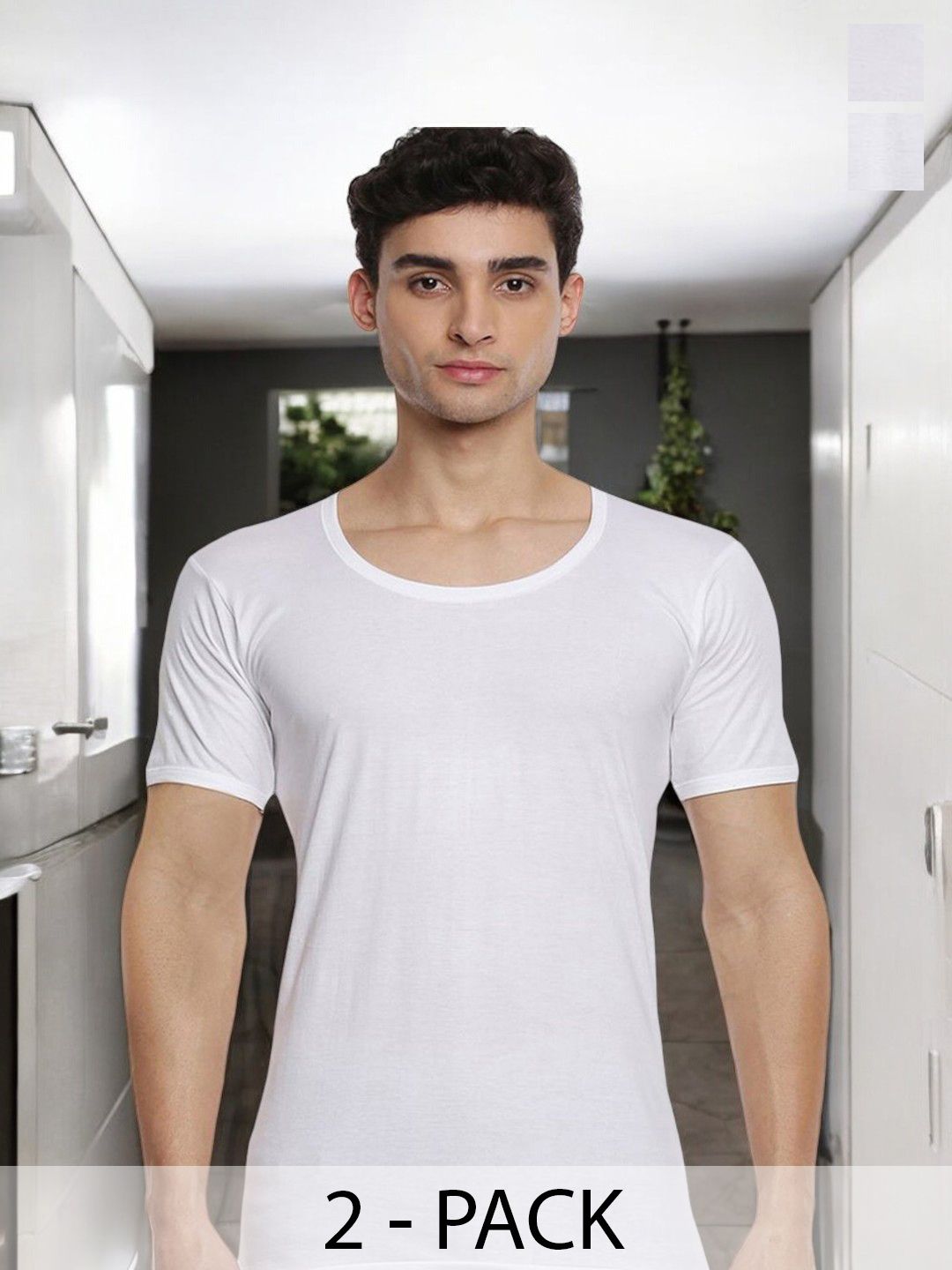 Ramraj Pack of 2 Men White Round Neck Half Sleeve Cotton Innerwear Vest
