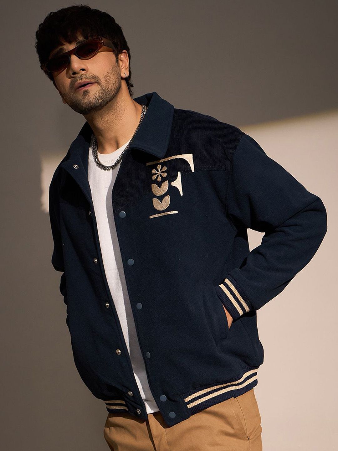 FUGAZEE Men Varsity Jacket with Patchwork