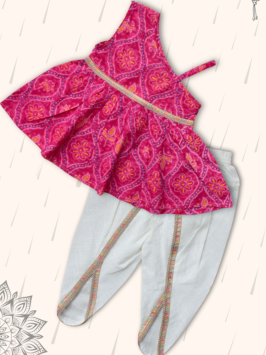 Peekaaboo Kids Girls Ethnic Motifs Printed Gotta Patti Pure Cotton Kurti With Dhoti Pant