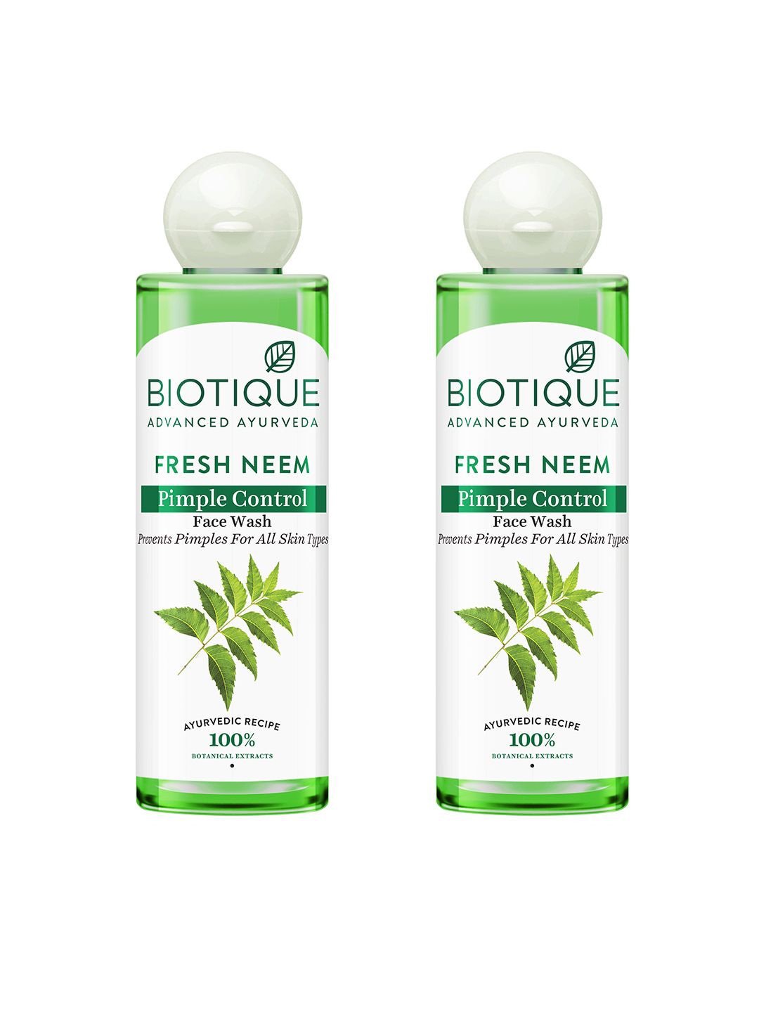 Biotique Biotique Set of 2 Fresh Neem Pimple Control Face Wash for Acne Prone Skin - 200 ml each