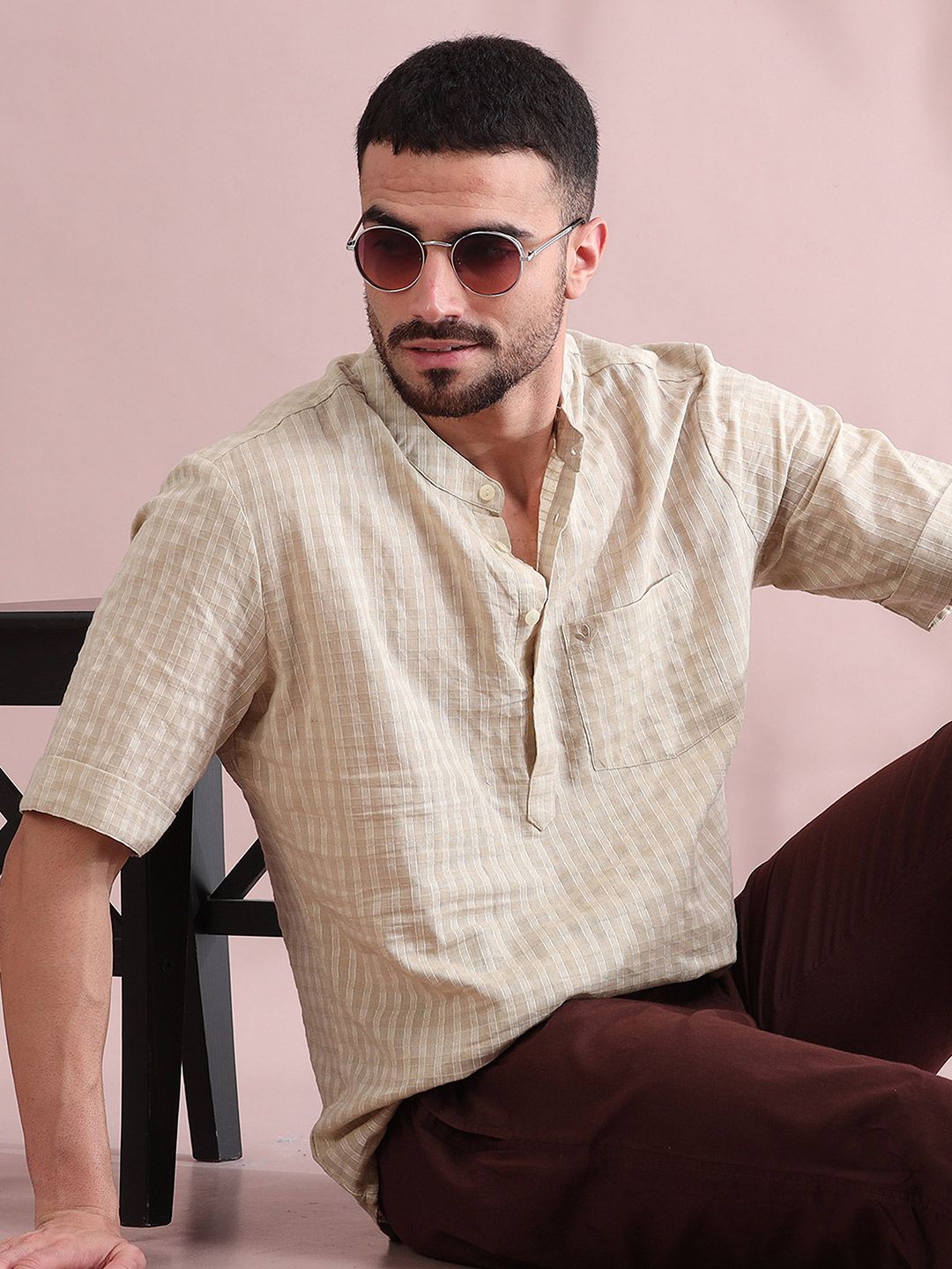 Checked Pure Cotton Kurta FILORI STUDIO Men Checked Dobby Pure Cotton Kurta