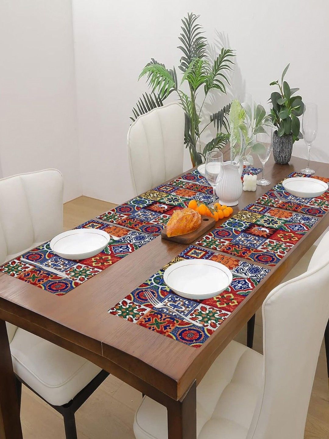PRAKARTIK Set of 6 Blue & Green Printed Heat Resistant Dining Table Mats