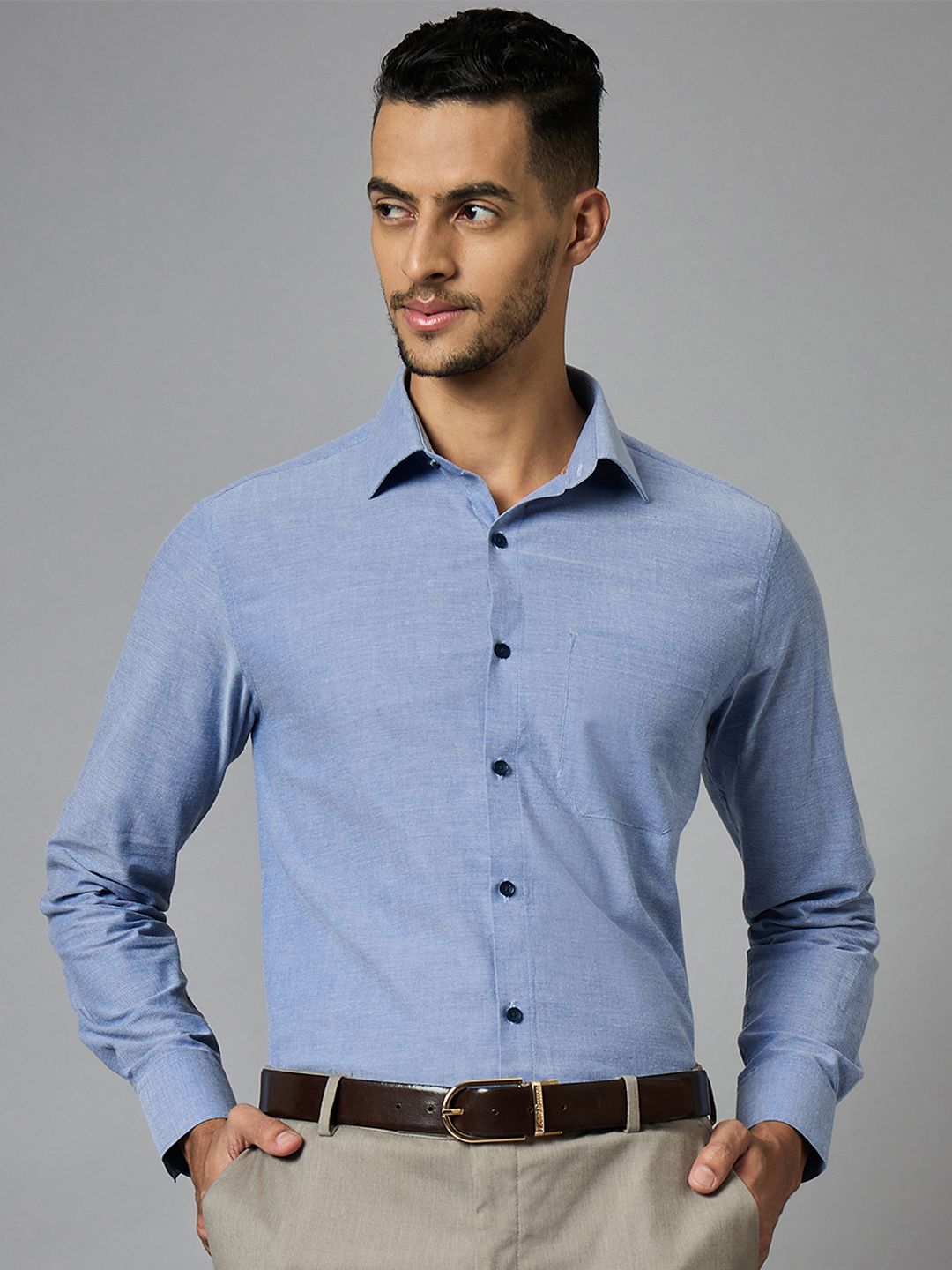 LOUIS STITCH Men Classic Spread Collar Solid Cotton Formal Shirt