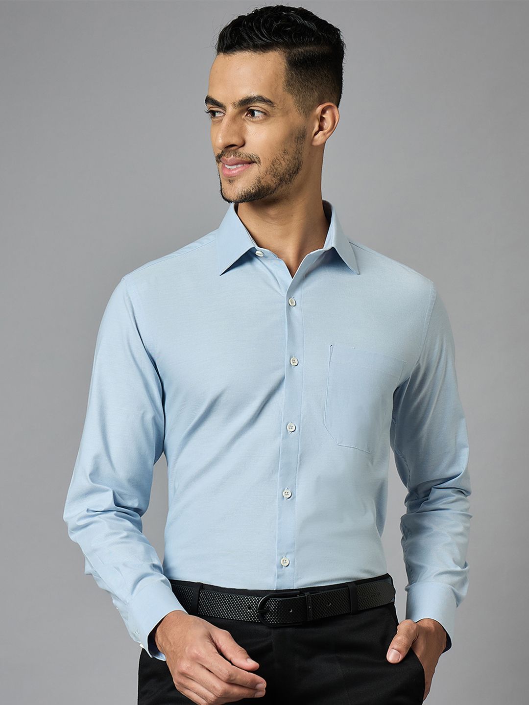 LOUIS STITCH Men Classic Spread Collar Solid Cotton Formal Shirt