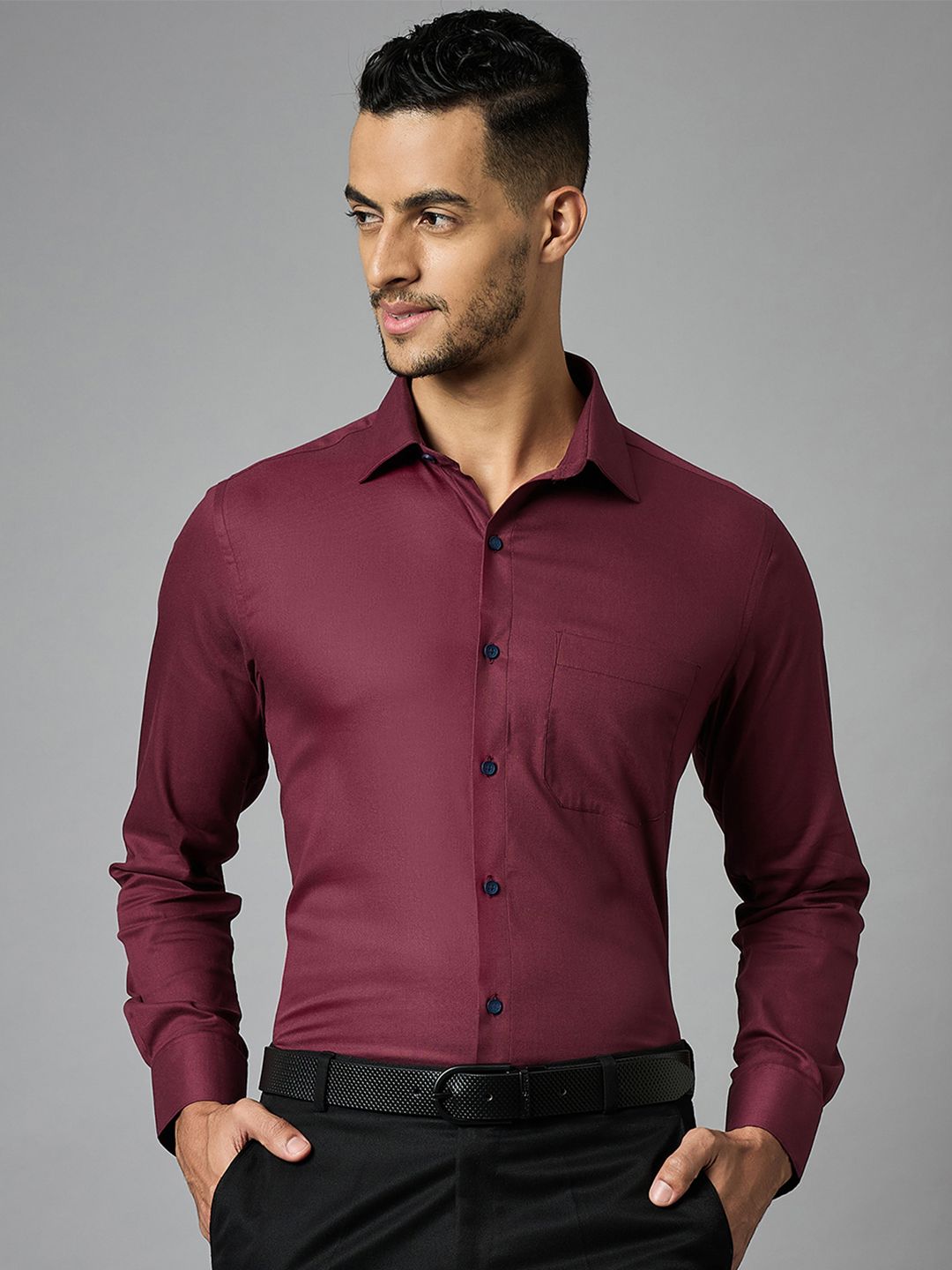 LOUIS STITCH Men Classic Spread Collar Solid Cotton Formal Shirt