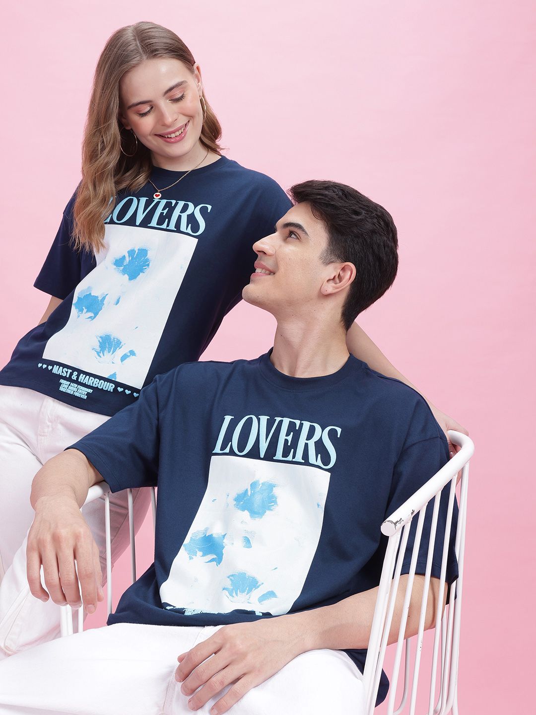 Mast & Harbour Twin Collection Printed Drop-Shoulder Sleeves Relaxed Fit T-shirt