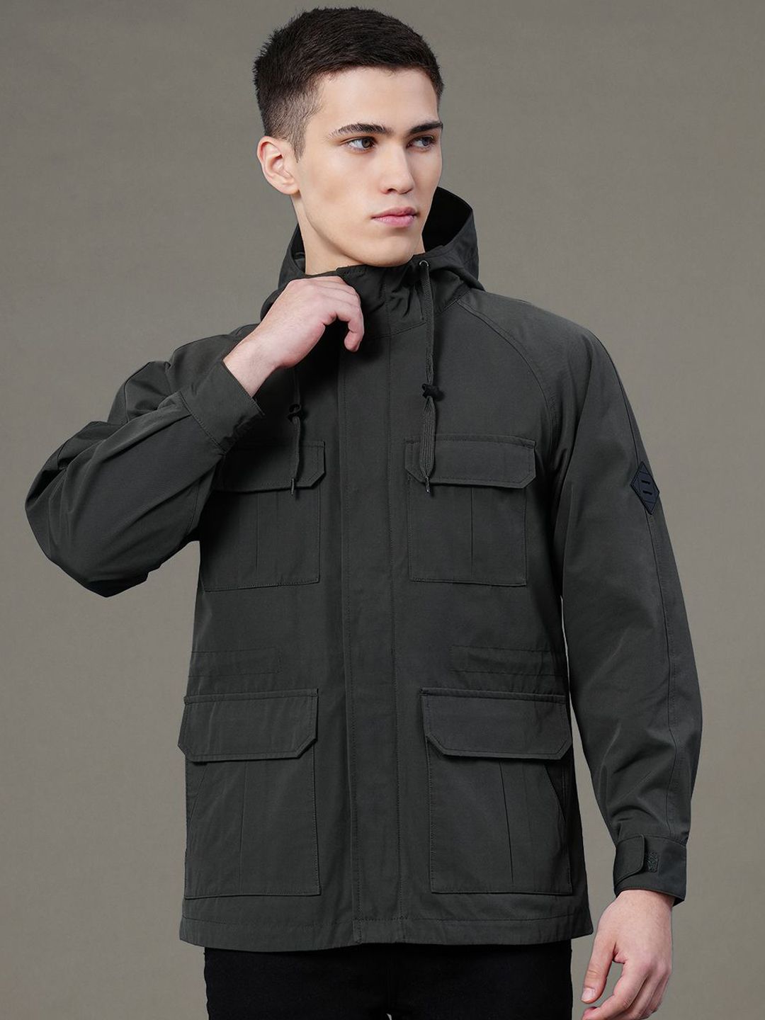Red Tape Men Solid Hooded Jacket