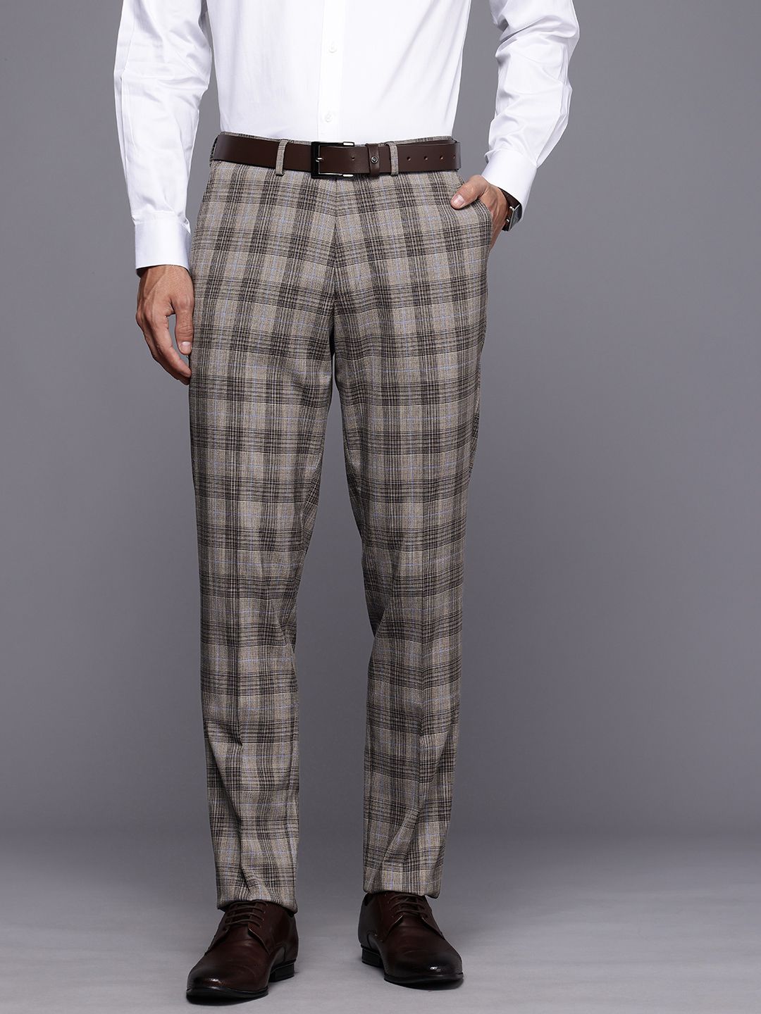 Theme Men Checked Smart Slim Fit Trousers
