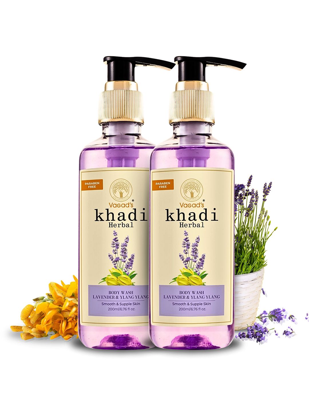 Vagads Khadi Herbal Pack of 2 Lavender & Ylang Ylang Body Wash - 200 ml