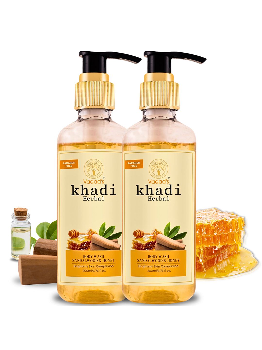 Vagads Khadi Herbal Pack of 2 Sandalwood & Honey Body Wash - 200 ml