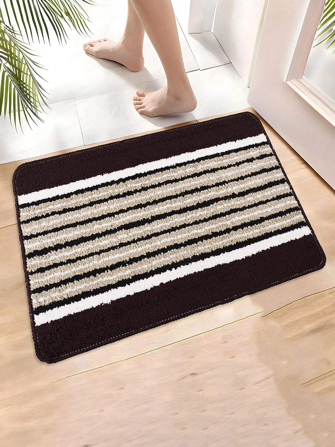 Kuber Industries Brown & Black Microfiber Anti-Skid Door Mats