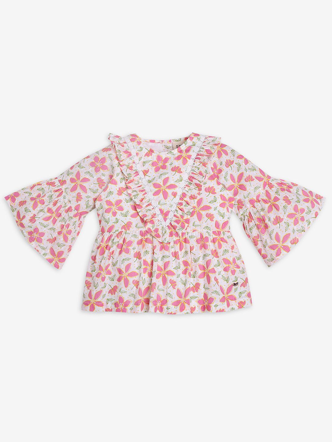 Ed-a-Mamma Girls Floral Printed Round Neck Cotton Top