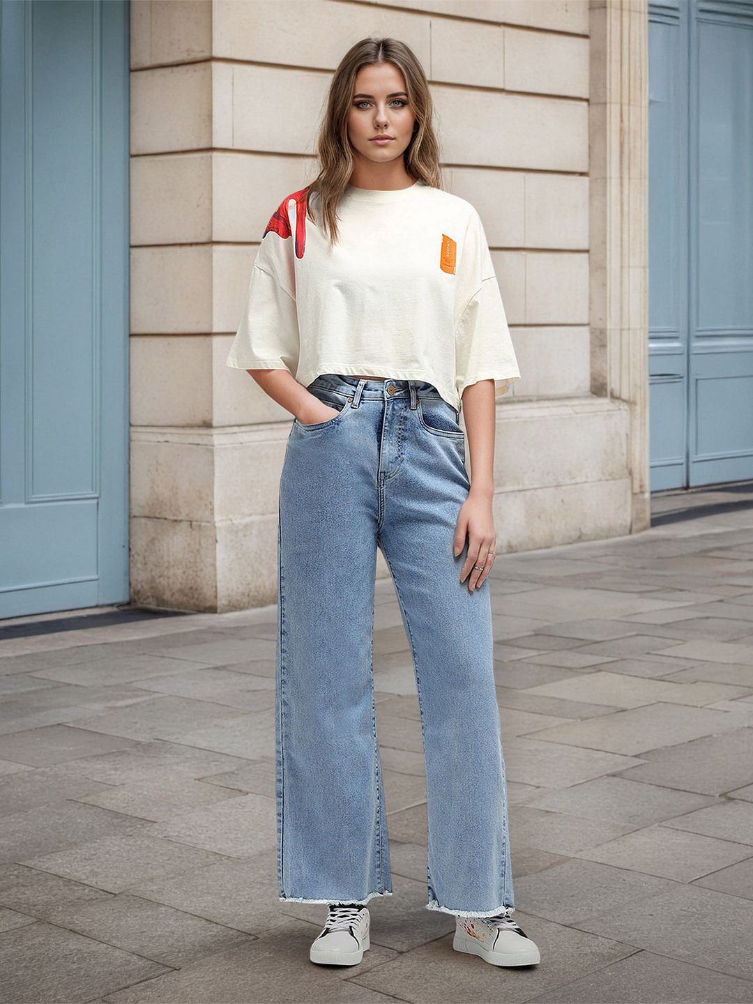 Flying Machine Women Wide Leg High-Rise Stretchable Jeans