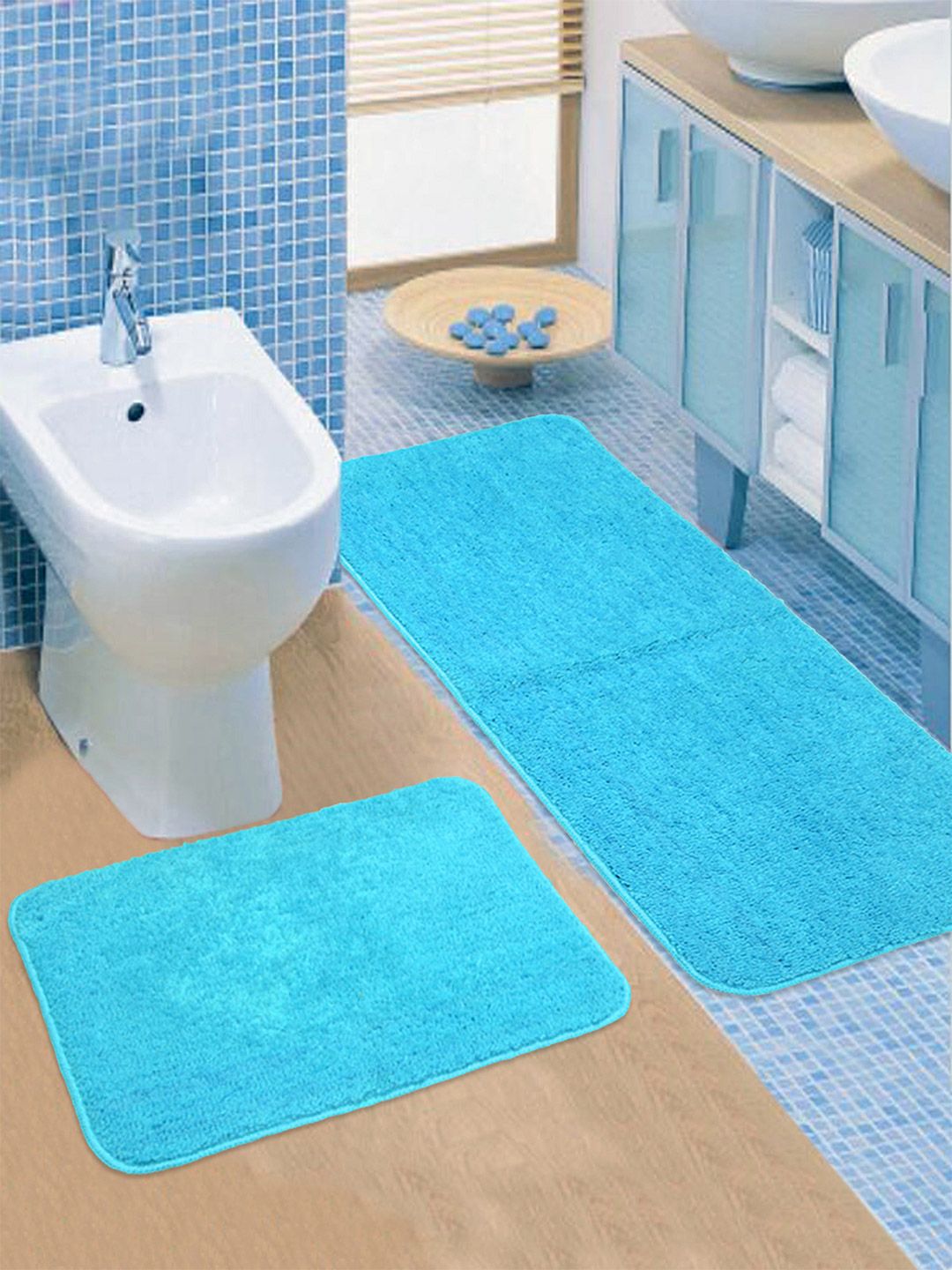 Saral Home Turquoise Blue 2 Pieces Microfibre 2200 GSM Anti-Skid Bath Mats