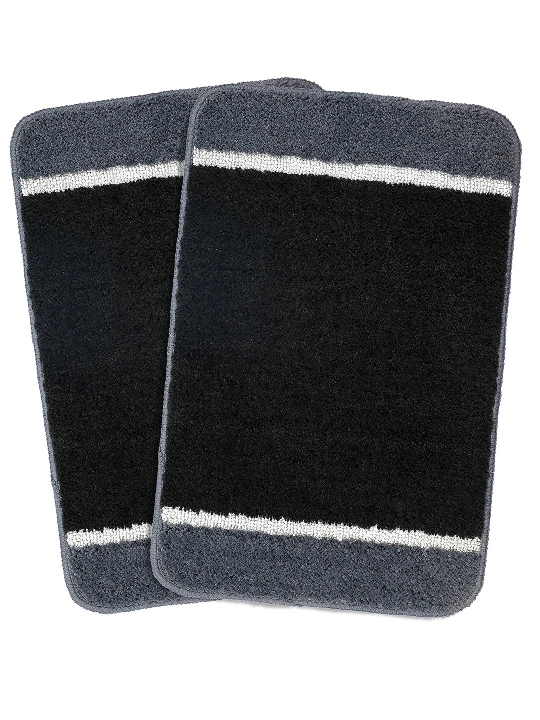 Saral Home Black & Grey 2 Pieces Striped Microfibre 2200 GSM Anti-Skid Bath Mats