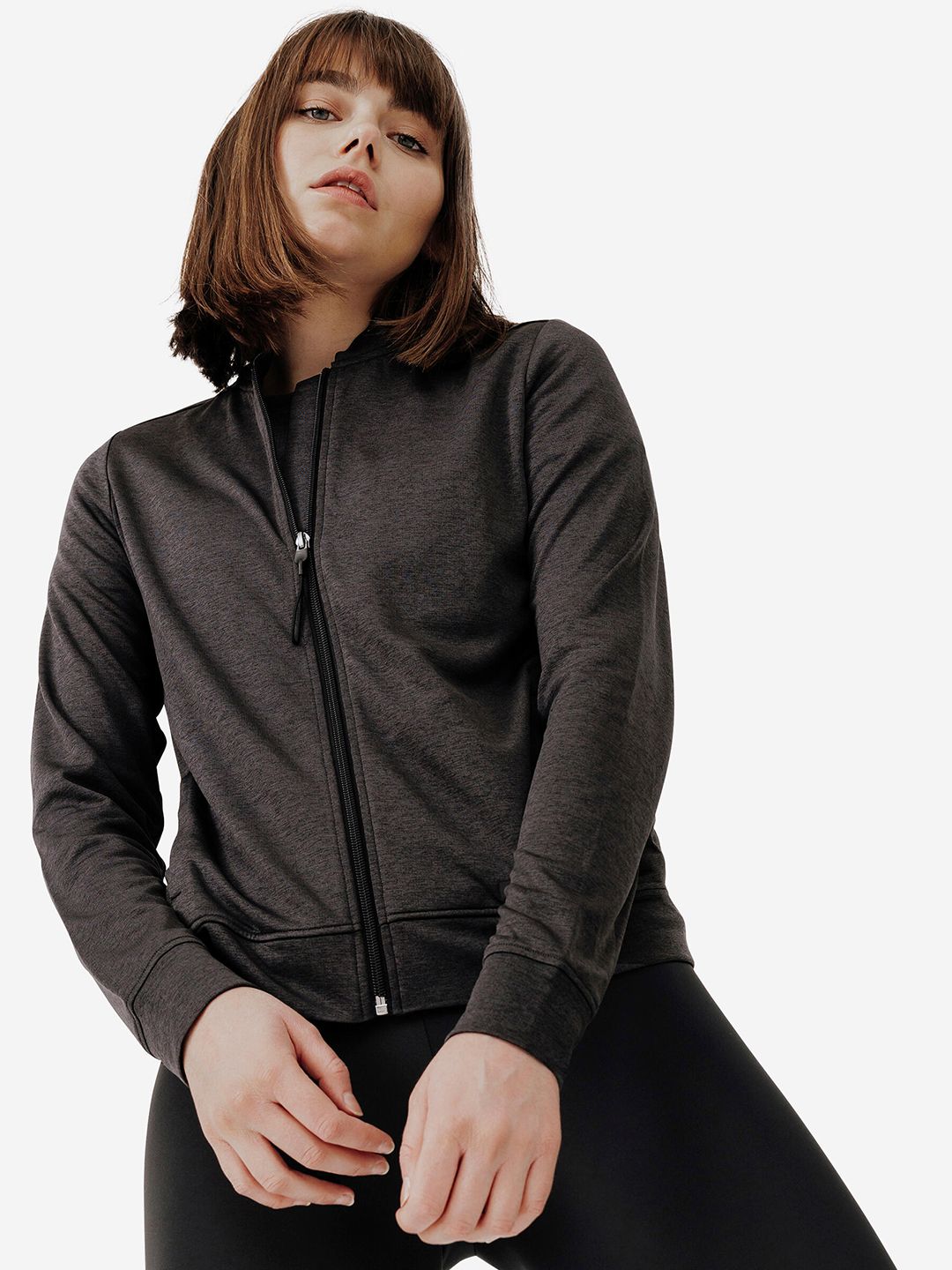 Decathlon Kalenji - Women Black Grey Run 100 Dry Breathable Running Jacket