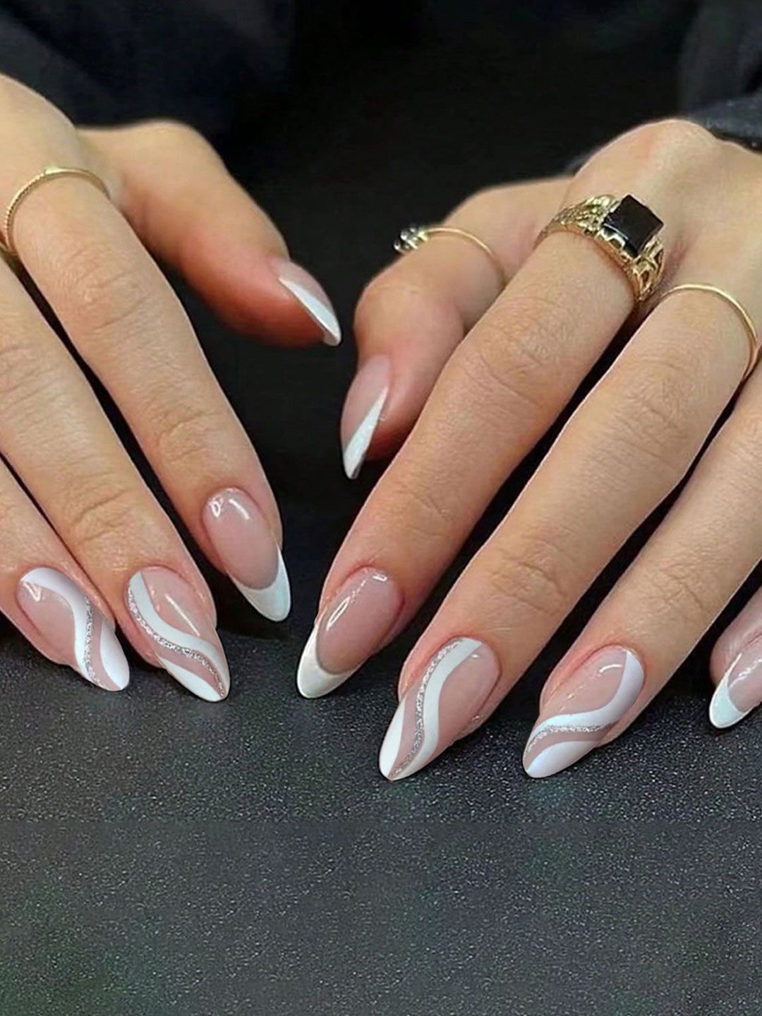 The Pink Truck Set of 24 Almond French Tip Reusable Artificial Nails With Glue