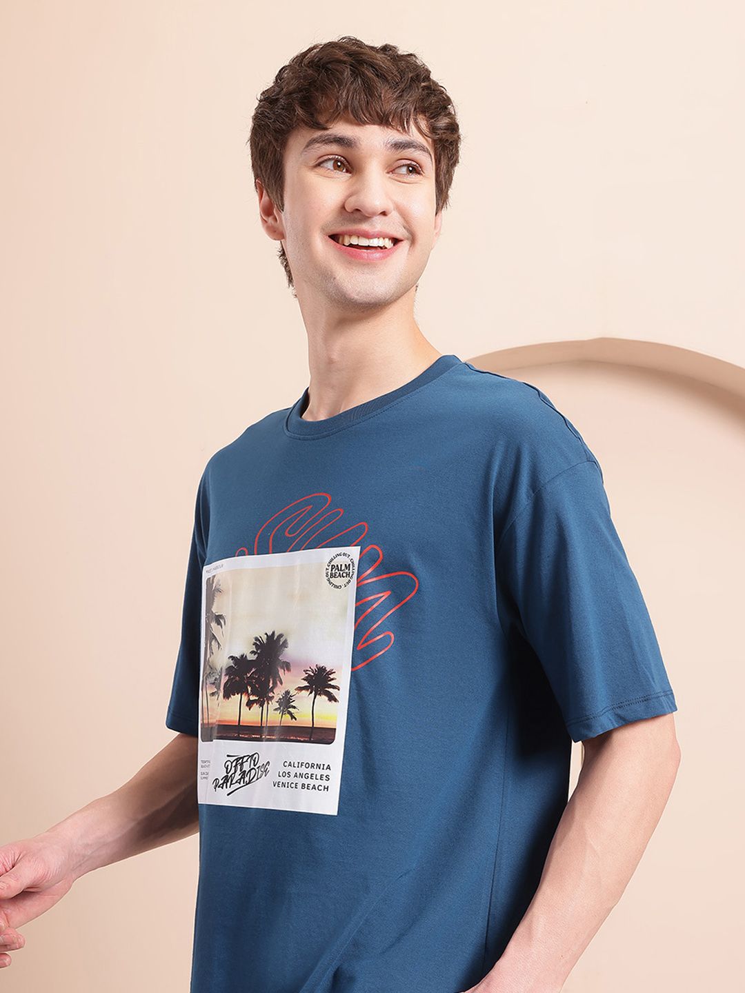 Mast & Harbour Photographic Printed Drop-Shoulder Sleeves Relaxed Fit T-shirt