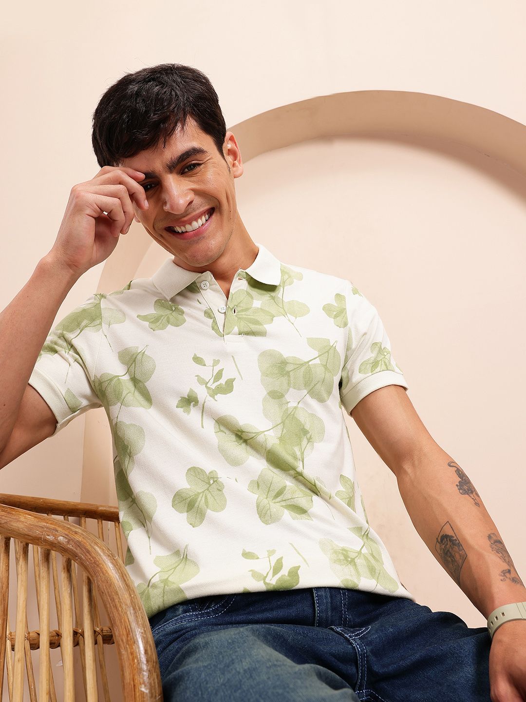Mast & Harbour Floral Printed Polo Collar T-shirt