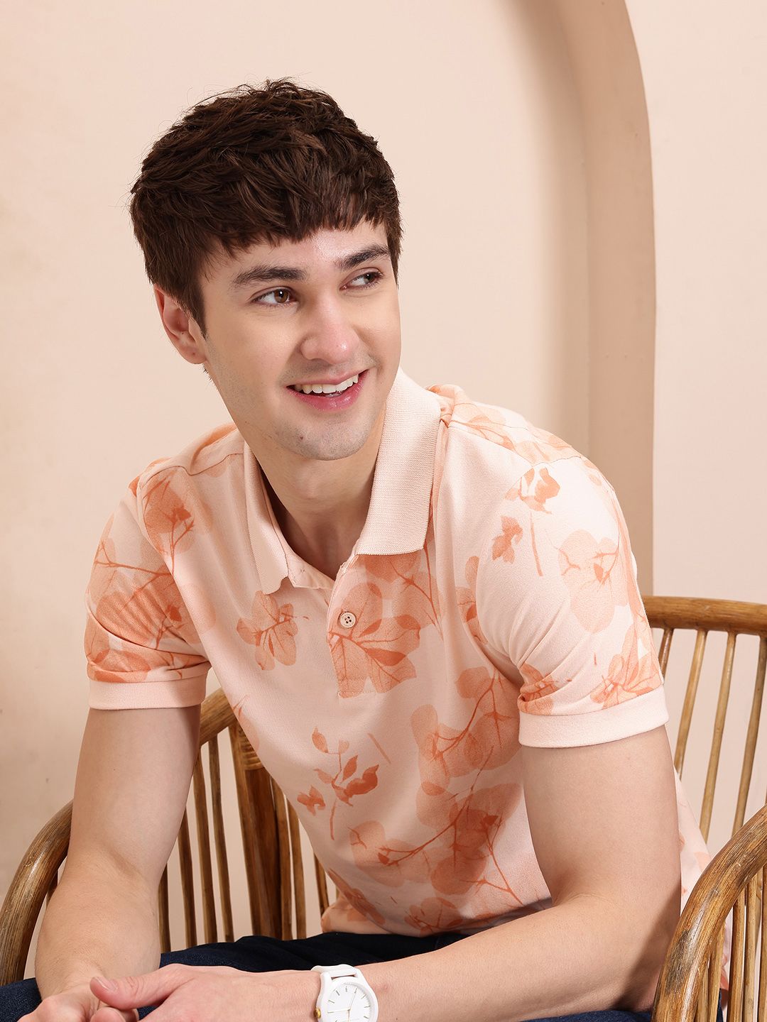 Mast & Harbour Floral Print Polo Collar T-shirt