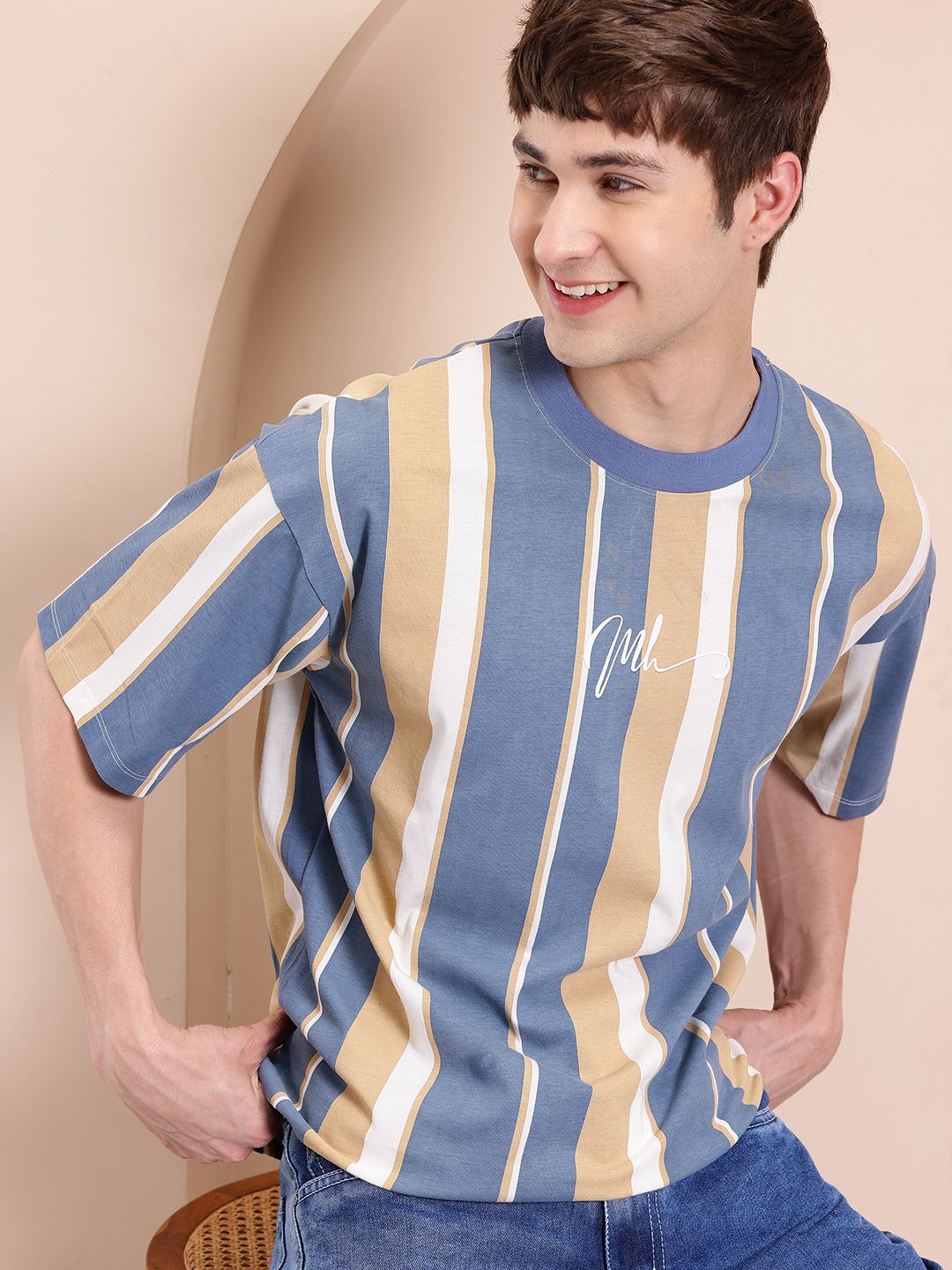 Mast & Harbour Men Striped Relaxed Fit T-shirt