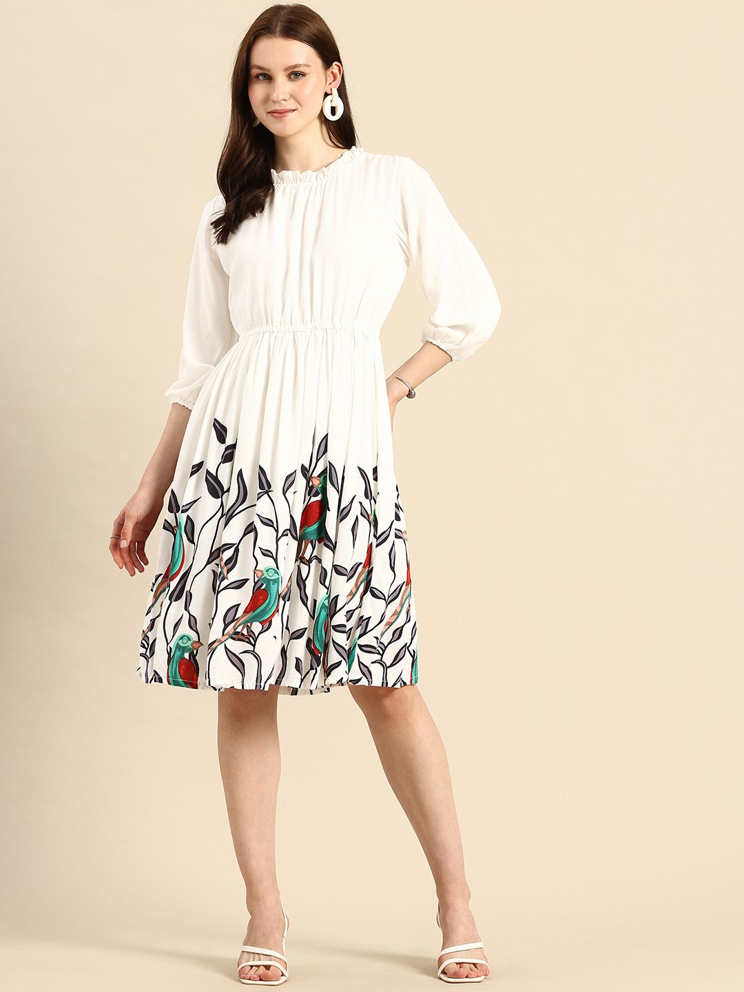 A&K Floral Printed Gathered or Pleated Fit & Flare Dress