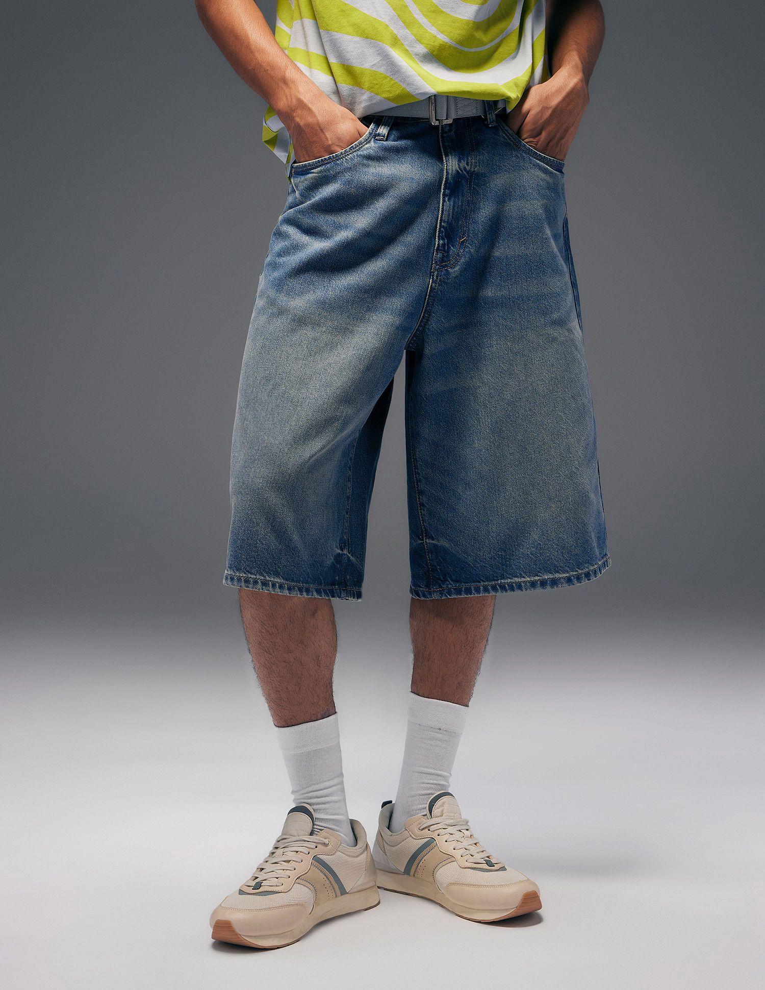 Buy Flying Machine Men Orry X Cobain Loose Fit Denim Jorts