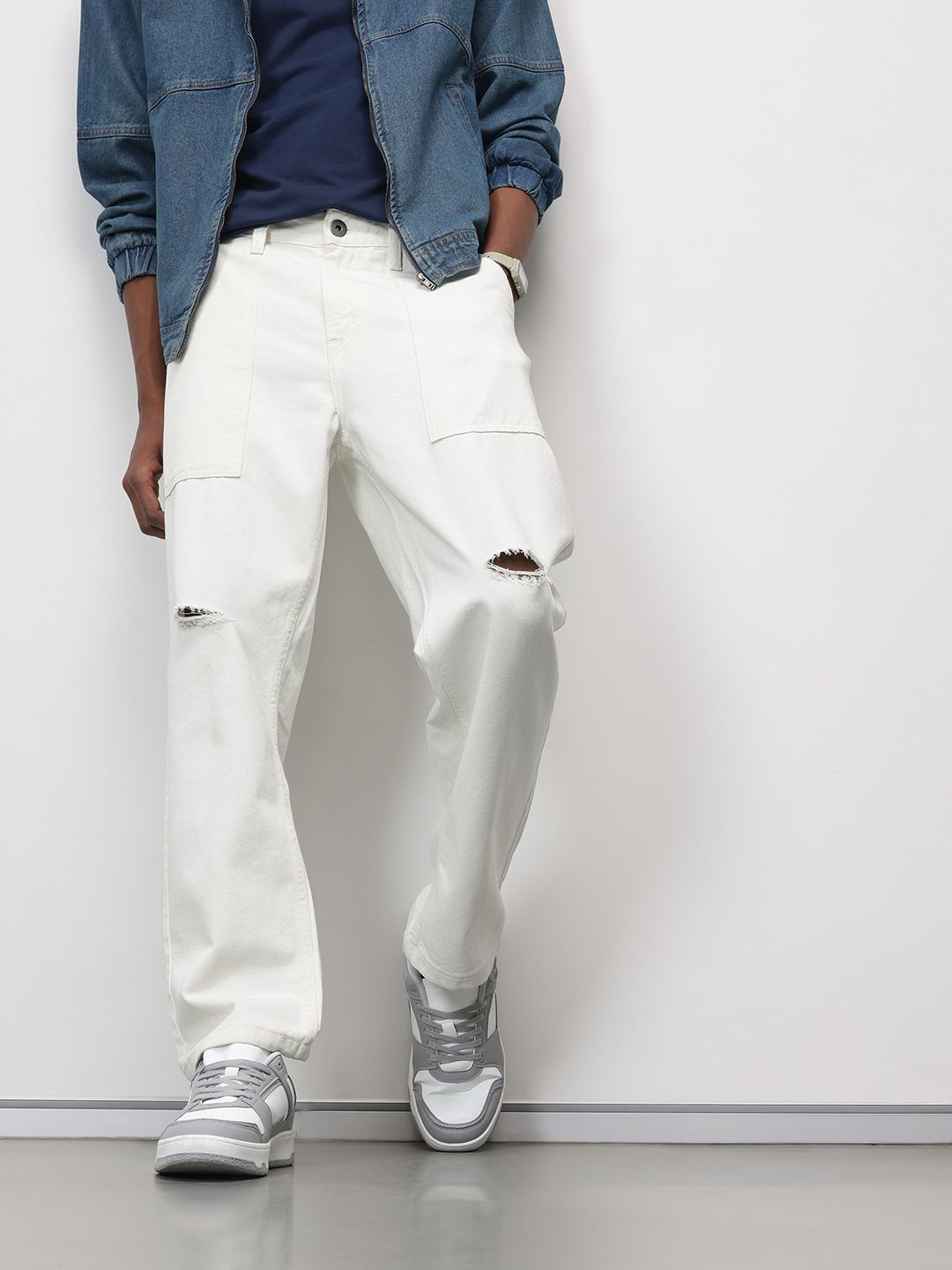 ether Men Slash Knee Baggy Jeans