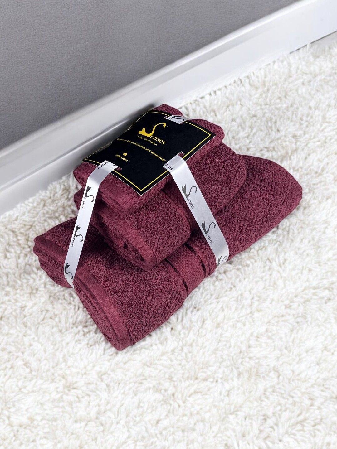 SENSES Burgundy 3 Pieces Cotton 550 GSM Towel Set