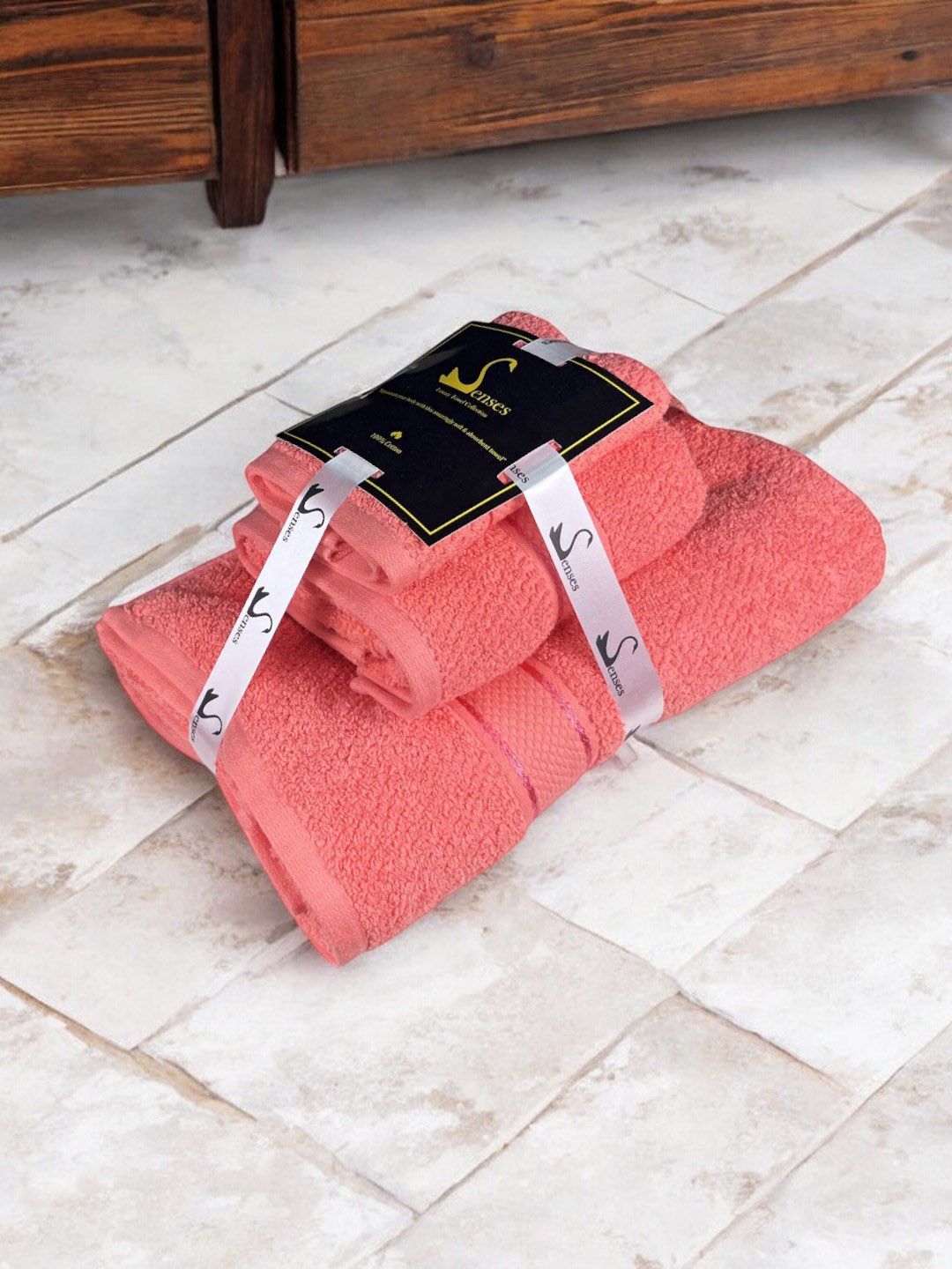 SENSES Pink 3 Pieces Cotton 550 GSM Towel Set