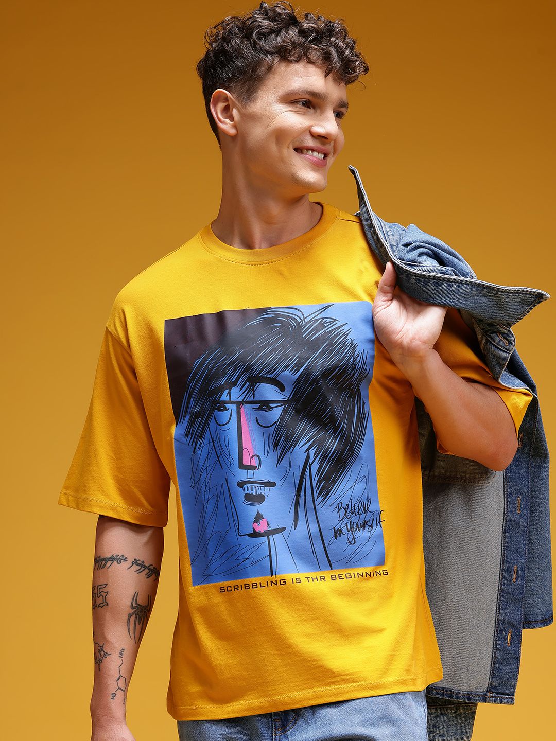 HERE&NOW Graphic Printed Drop-Shoulder Sleeves Relaxed Fit T-shirt