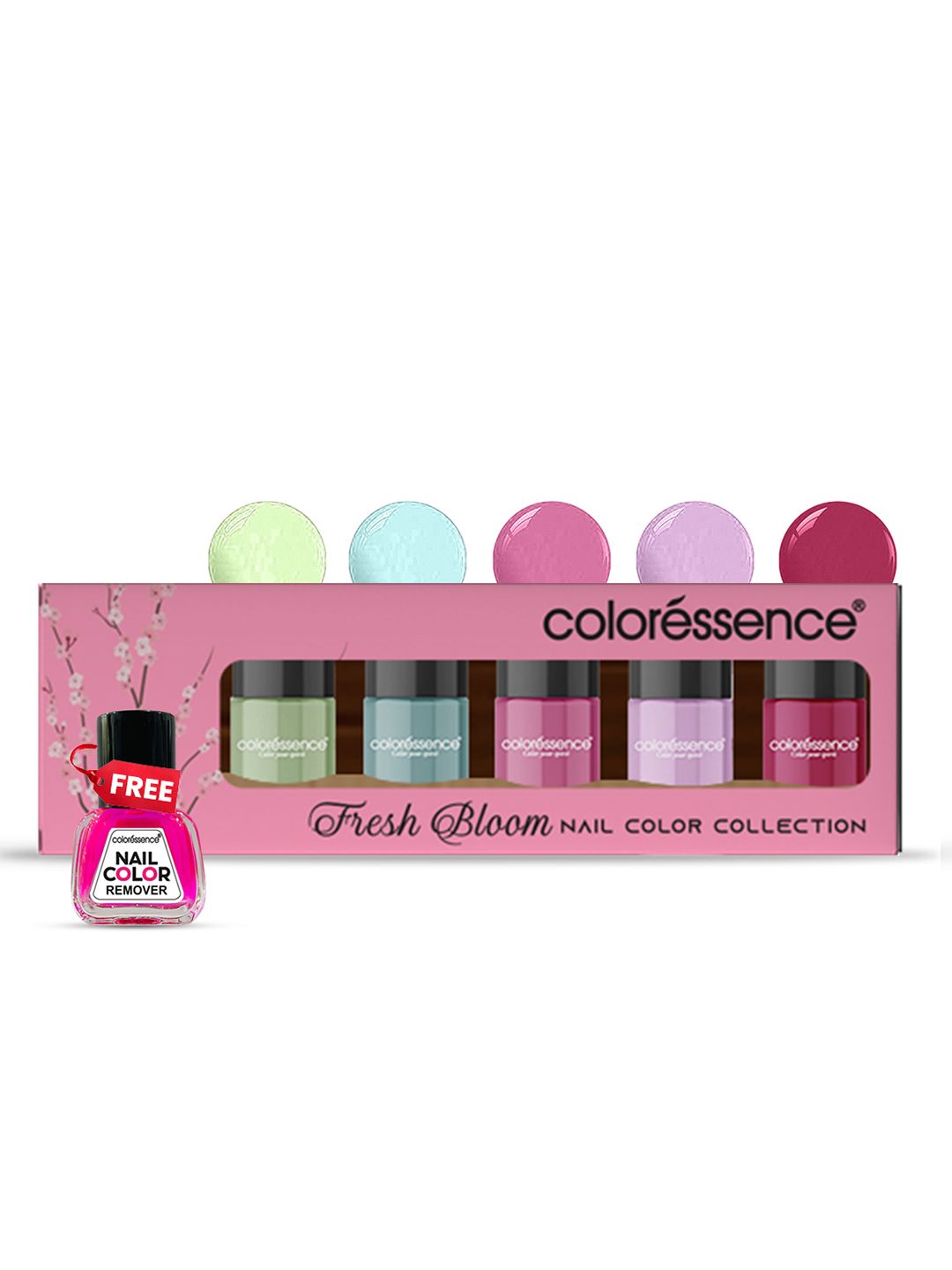 Coloressence Set Of 5 Fresh Bloom Quick Dry Nail Paint With Remover - 6 ml Each