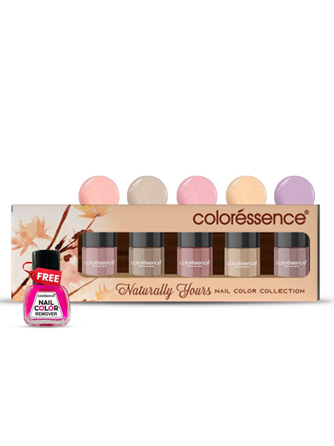 Coloressence Set Of 5 Naturally Yours Quick Dry Nail Paint With Remover - 6 ml Each
