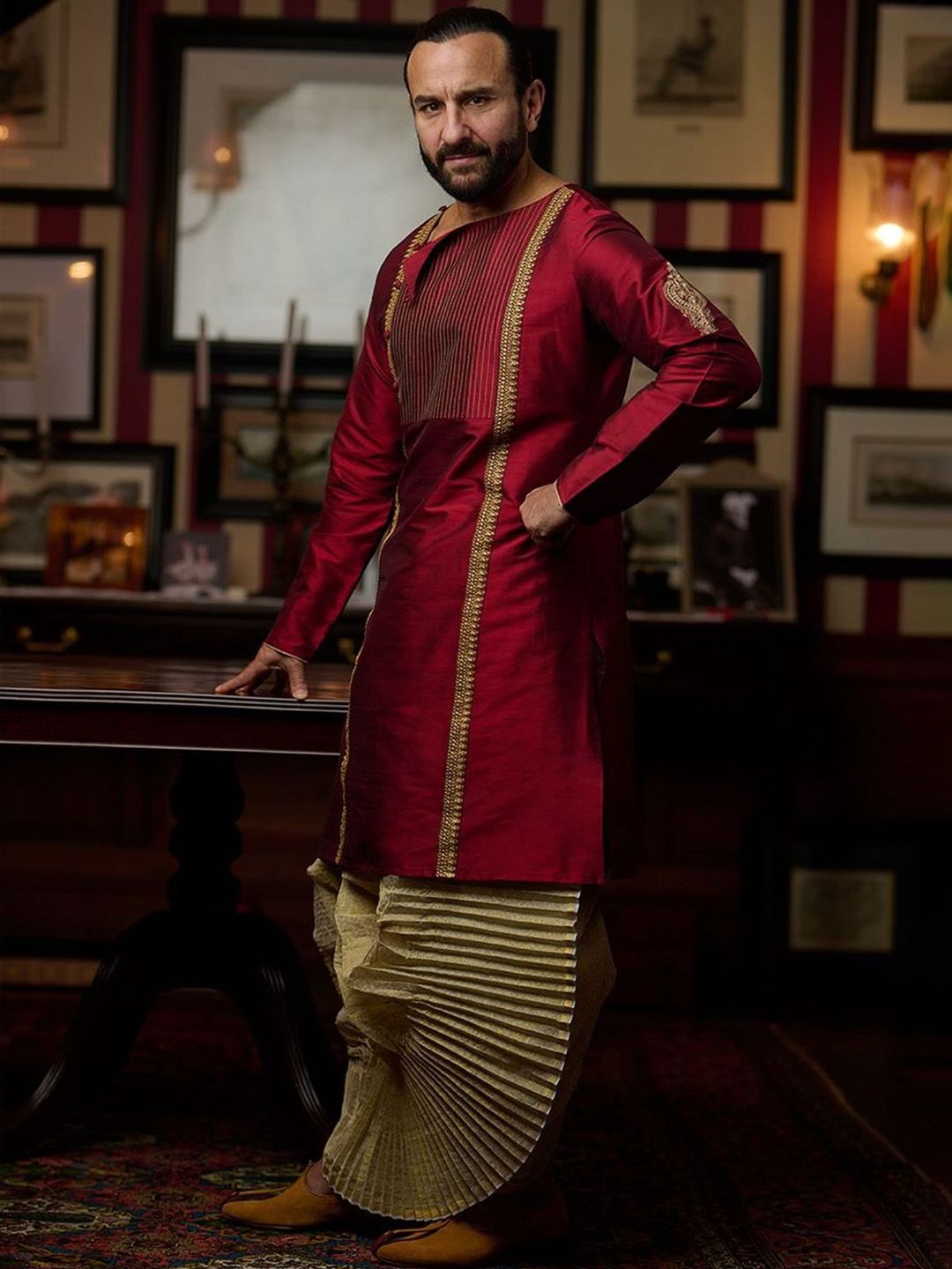 House of Pataudi Jashn Ethnic Motifs Embroidered Zari Work Angrakha Style Kurta