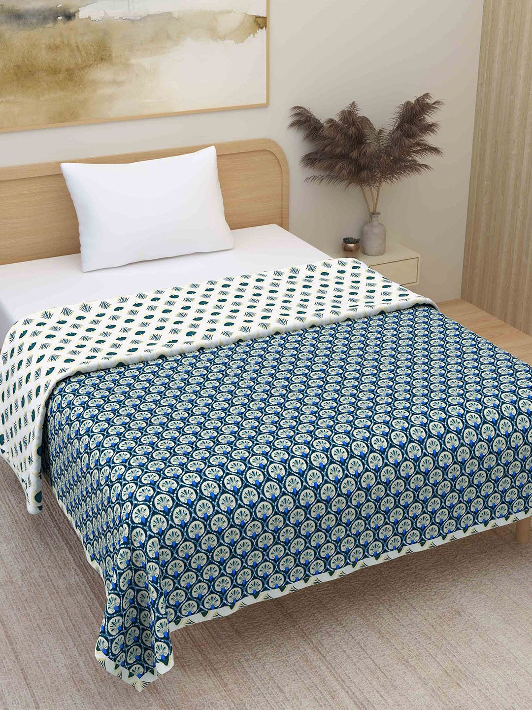 Plarsh Comfort Blue Ethnic Premium Soft 300 GSM Pure Cotton Reversible Single Bed Dohar