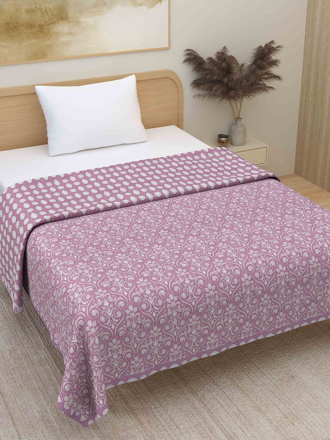 Plarsh Comfort Pink Ethnic Premium Soft 300 GSM Pure Cotton Reversible Single Bed Dohar